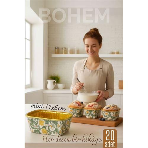 Bohem Dikdörtgen Kek Kalıbı , Alüminyum  Cupcake Muffin Kalıbı 20'li Paket