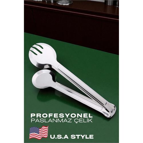 Amerikan Tip Mutfak Maşası 304 Paslanmaz Çelik Makarna Pasta Salata Çok Amaçlı Maşa