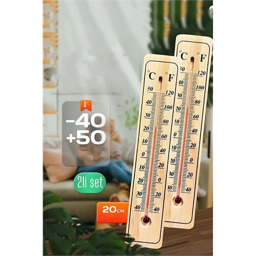 Termometre  - Ahşap Duvar Termometresi 2 li SET