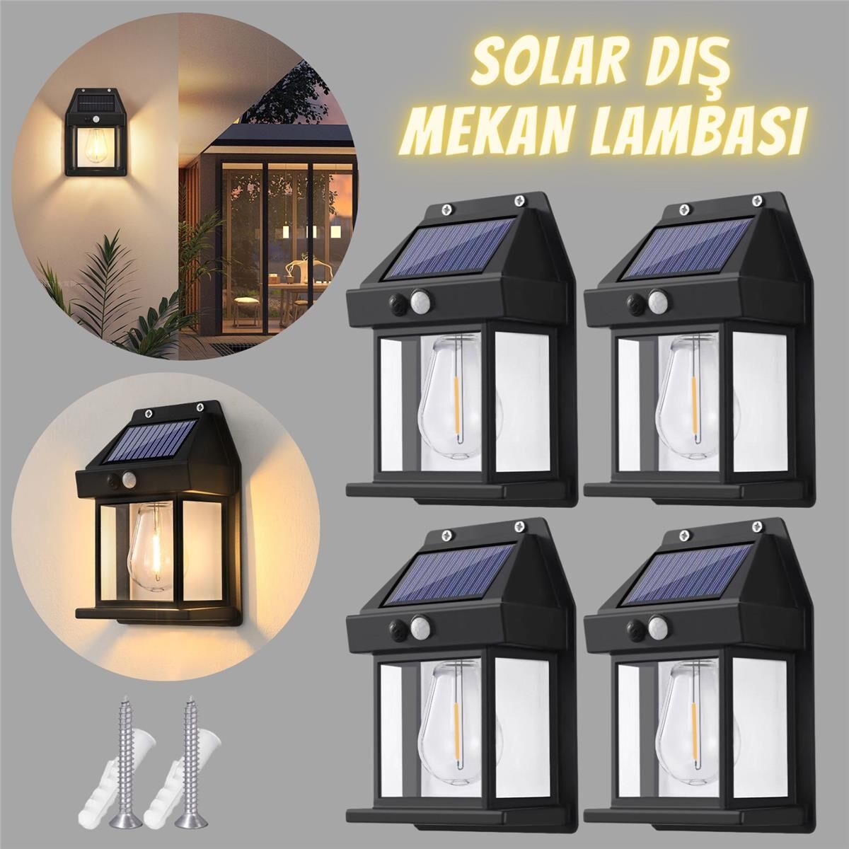 Güneş Enerjili Bahçe Aydınlatması Aplik Dekor Solar Ve Sensörlü Bahçe Balkon ve Garaj Lambası