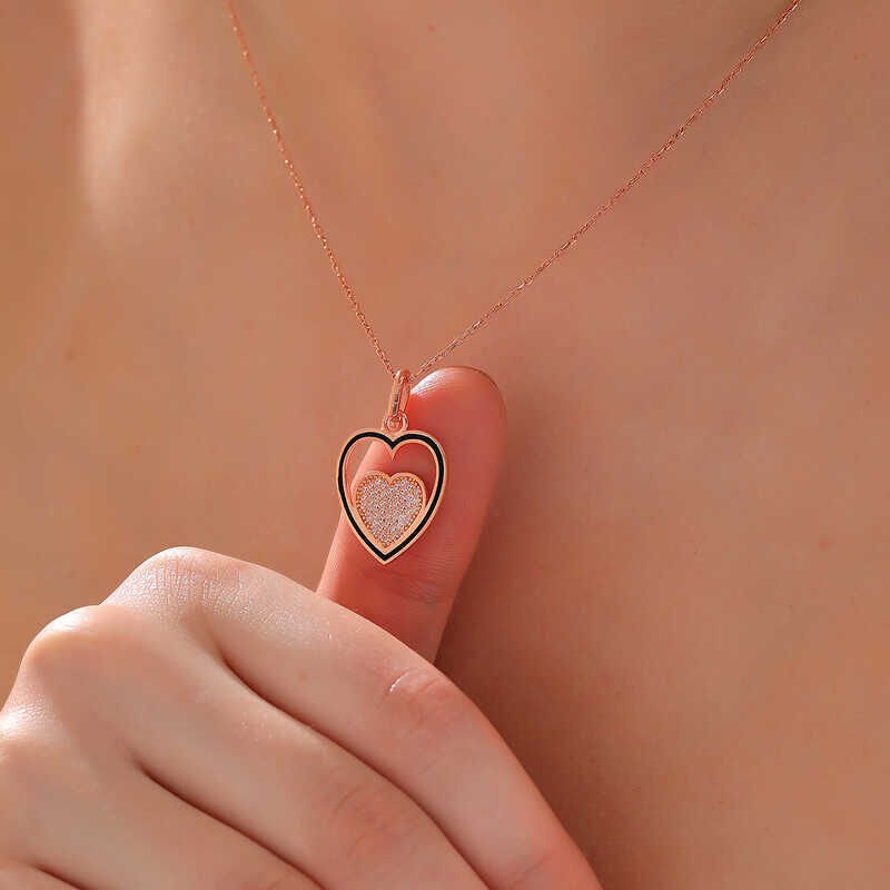 925 Ayar Gümüş Rose Kalp Kadın Kolye