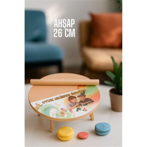 Çocuk 26 cm Ahşap Hamur Açma Masası Mini Oklava ile Oyun Hamuru Tahtası