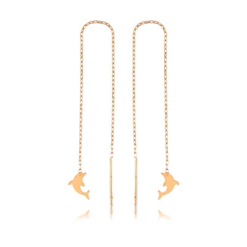 925 Ayar Gümüş Zincirli Yunus Balığı Küpe