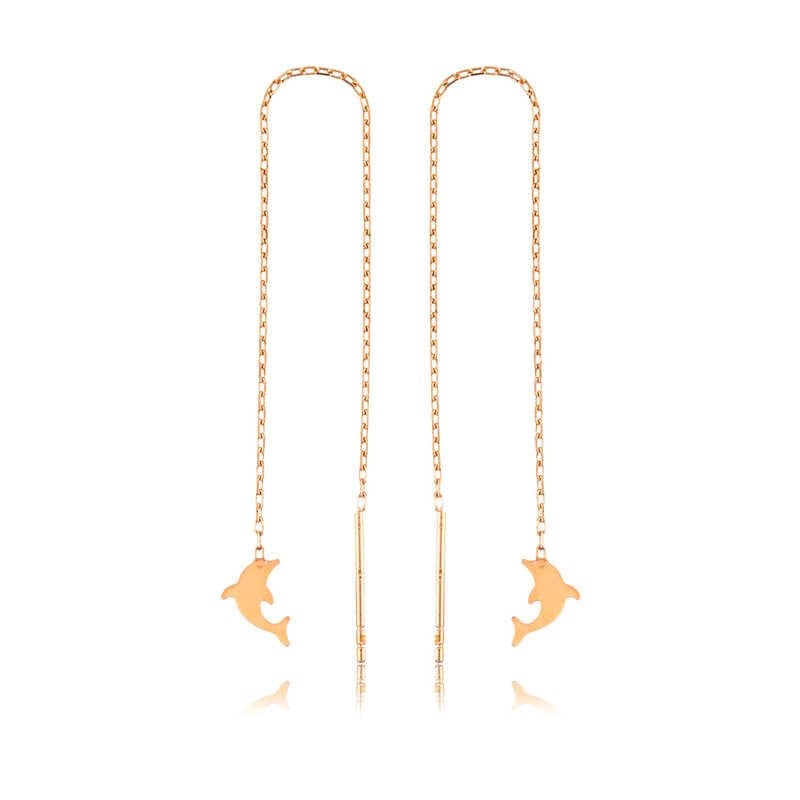 925 Ayar Gümüş Zincirli Yunus Balığı Küpe