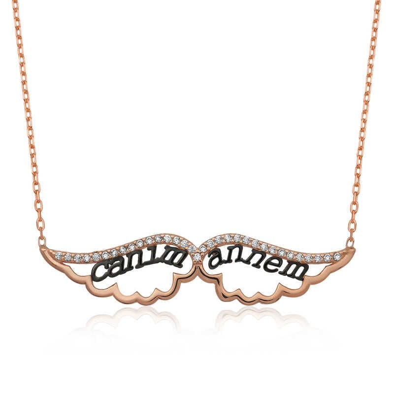 925 Ayar Gümüş Melek Canım Annem Kadın Gümüş Kolye