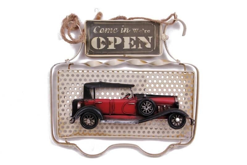 Dekoratif Metal Kapı Yazısı Araba Dekorlu Vintage Hediyelik