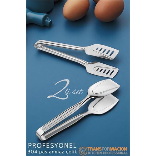 Mutfak Maşa Seti - Makarna Pasta Salata Çok Amaçlı Maşa 2 li SET 304 Paslanmaz Çelik