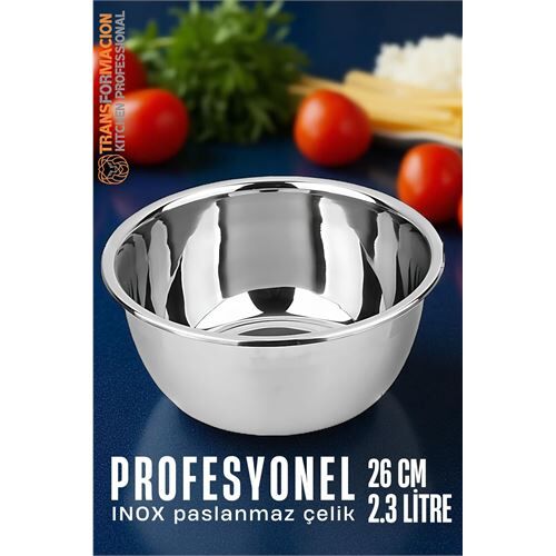 Inox Kase  - 26 Cm 2.3 Litre Karıştırma Kabı Profesyonel 304 Paslanmaz Çelik