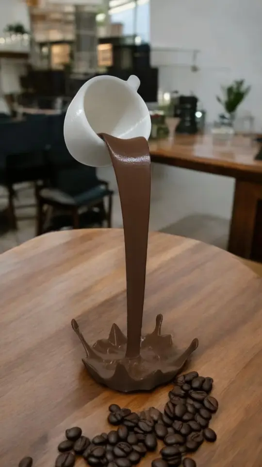 Dökülen Kahve 3d Kahve Yanı Dekoratif 1