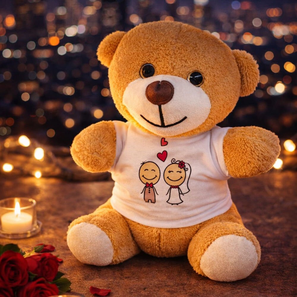 Sevimli Gelin Damat Tişörtlü Peluş Oyuncak Ayıcık