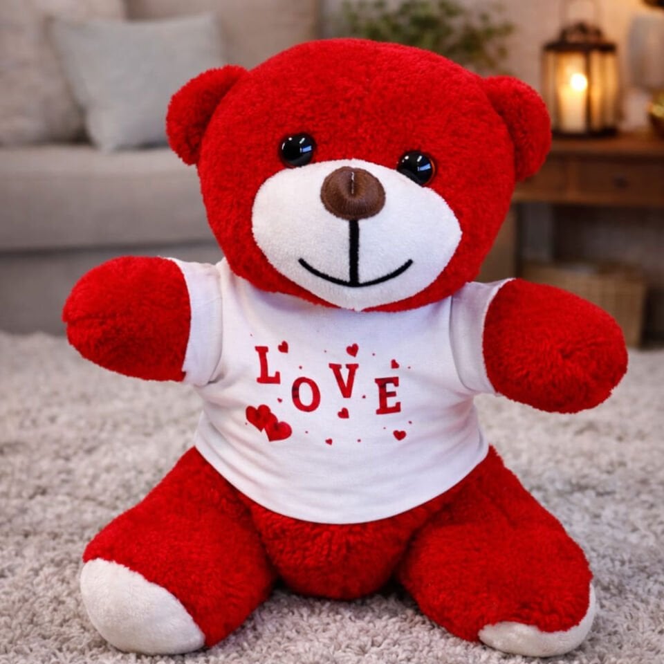 Kırmızı Sevimli Love Tasarımlı Ayıcık