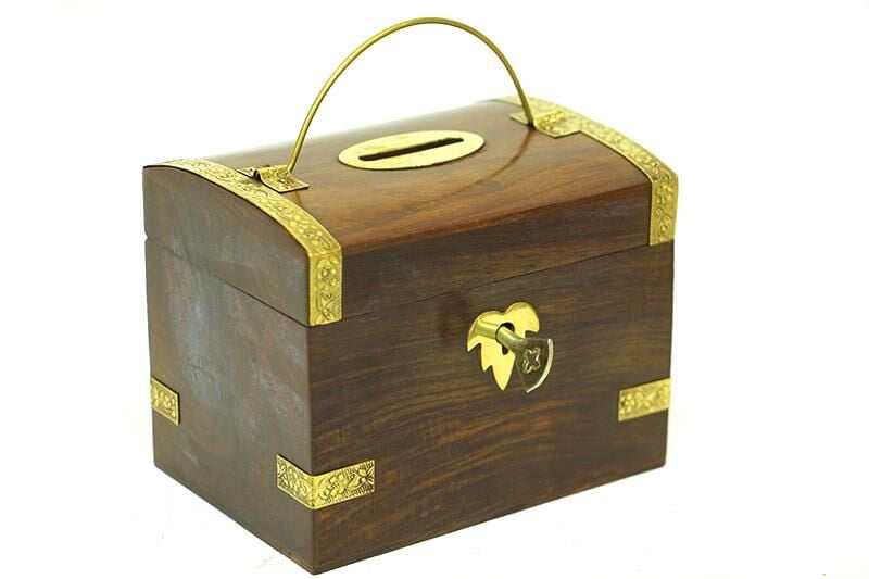 Kumbara Kilitli Ahşap Kutu Kumbara Hediyelik