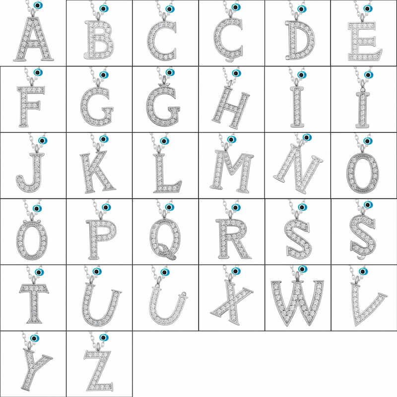 925 Ayar Gümüş Nazar Rodyum M Harfi Kadın Gümüş Kolye