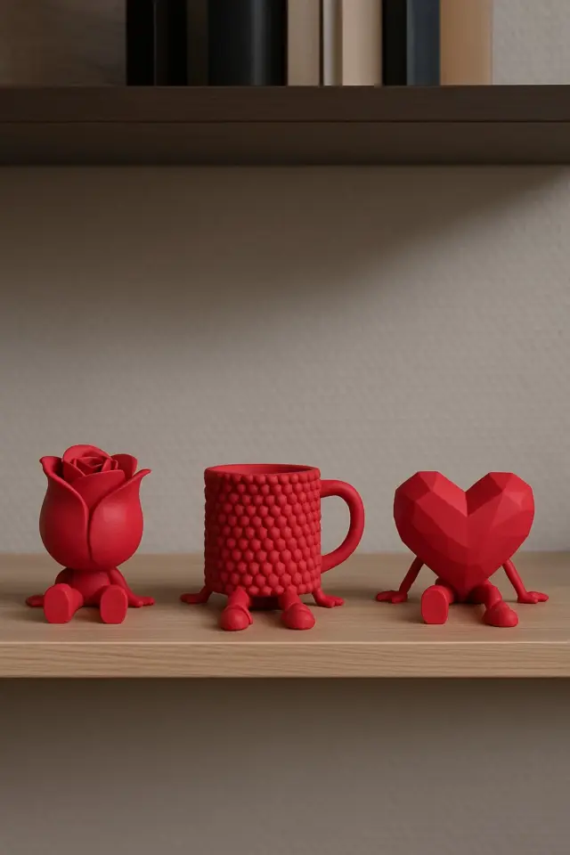 3lü Kalp Kupa Gül Figür Kahve Yanı Aksesuar