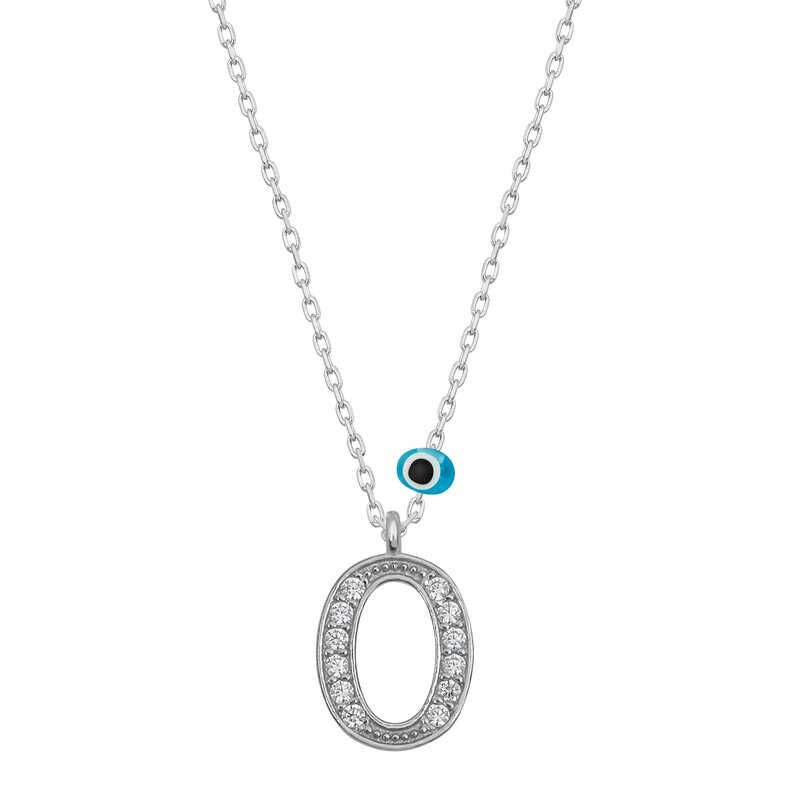 925 Ayar Gümüş Nazar Rodyum O Harfi Kadın Gümüş Kolye