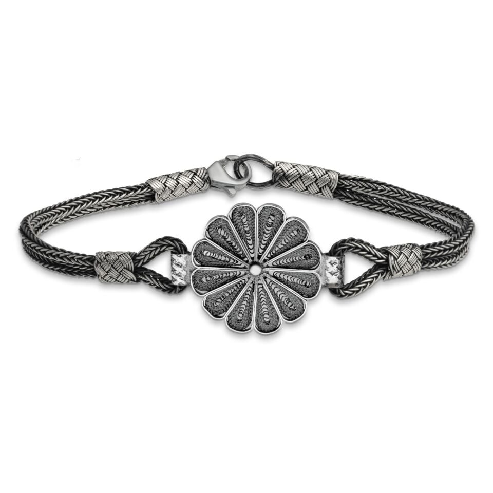 Gümüş Oksitli Papatya Kazaziye Bileklik