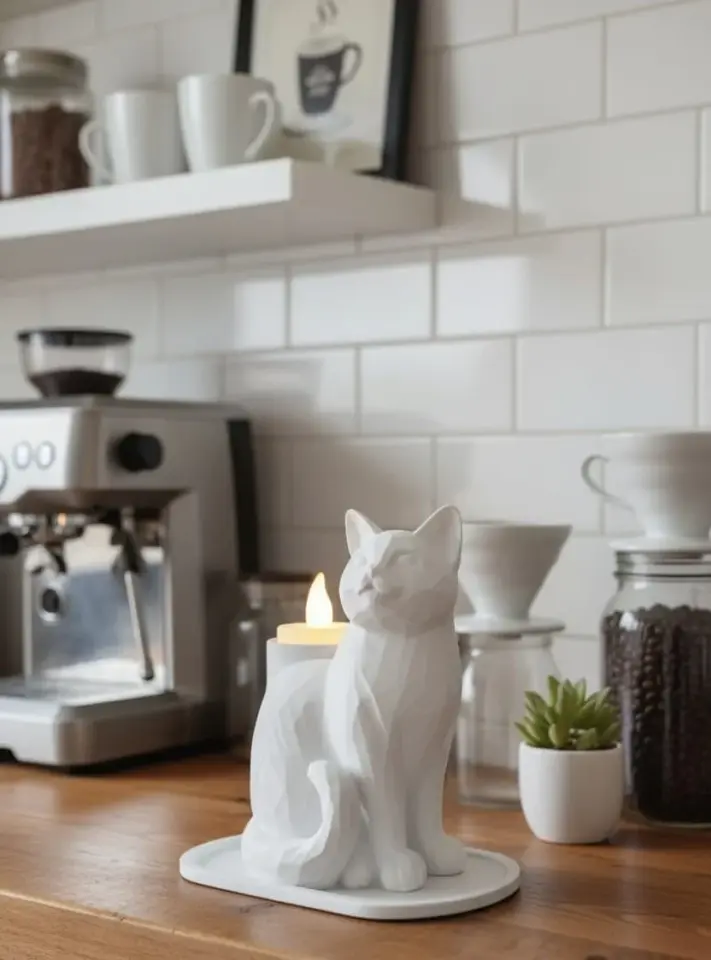 Mozaik Desenli Kedi Mumluk 13 X 13 Cm -led Mum Hediye