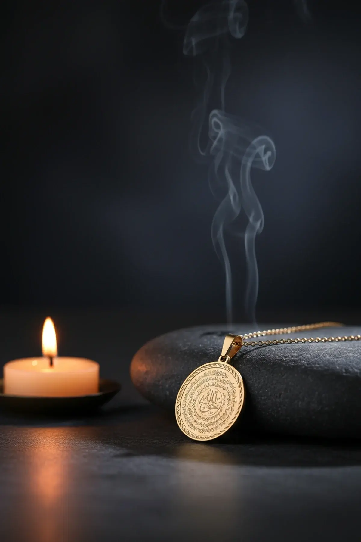 Altın Renk Hakkani Mührü Ve Nal-ı Şerif Yazılı Çelik Kolye Paslanmaz Kararmaz Zincir