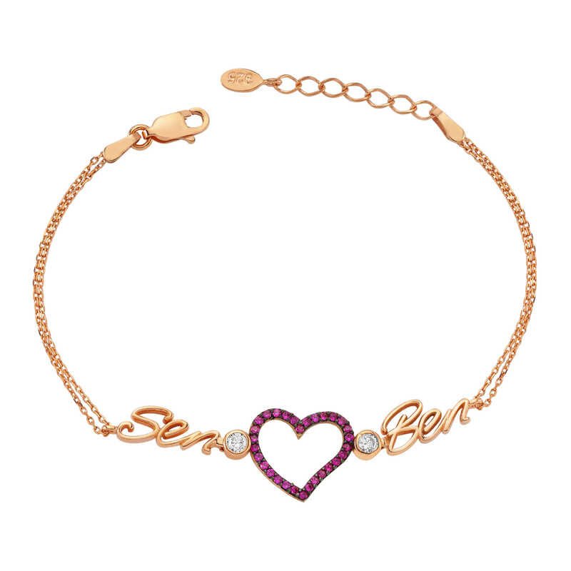 925 Ayar Gümüş Rose Kalpli Sen Ben Bileklik