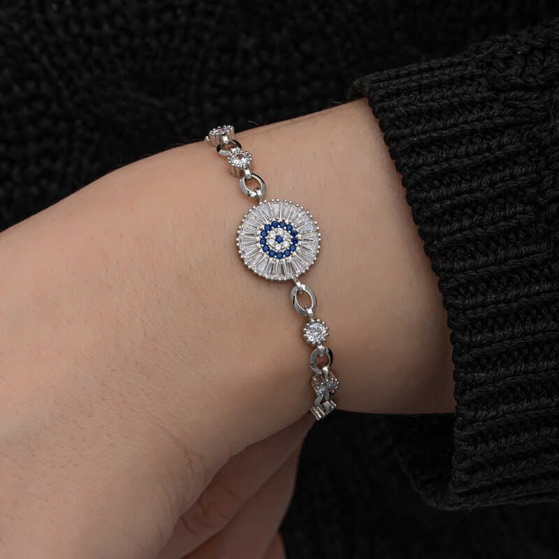 ​925 Ayar Gümüş Baget Taşlı Nazar Kadın Bileklik