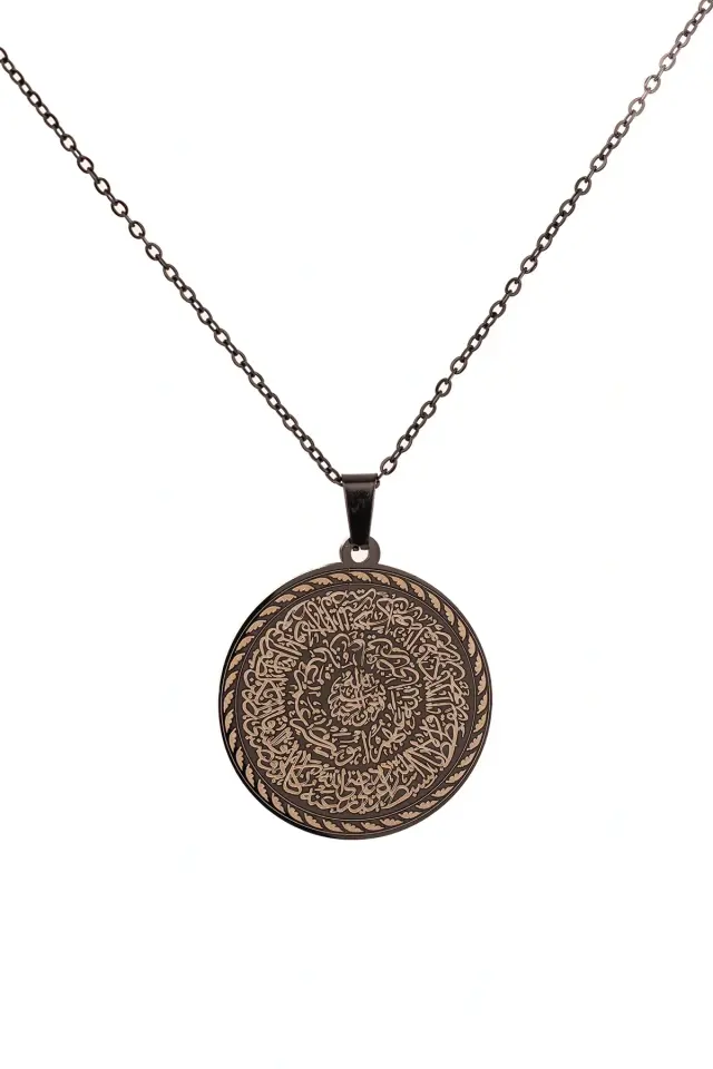 Siyah Hilye-i Şerif Yazılı Paslanmaz Kararmaz Çelik Kolye Çelik Zincir (unisex)