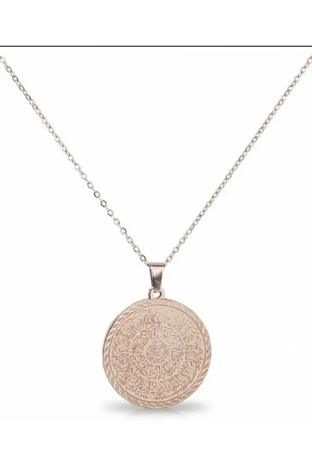 Gümüş Renk Hilye-i Şerif Yazılı Paslanmaz Kararmaz Çelik Kolye Çelik Zincir (unisex)