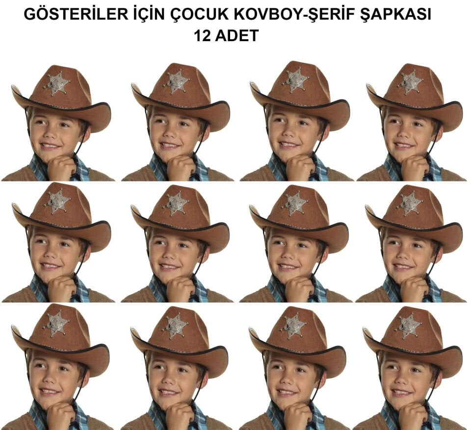 Kovboy Şerif Şapkası Kahve 12 Adet - Kostüm, Parti ve Gösteri Şapkası