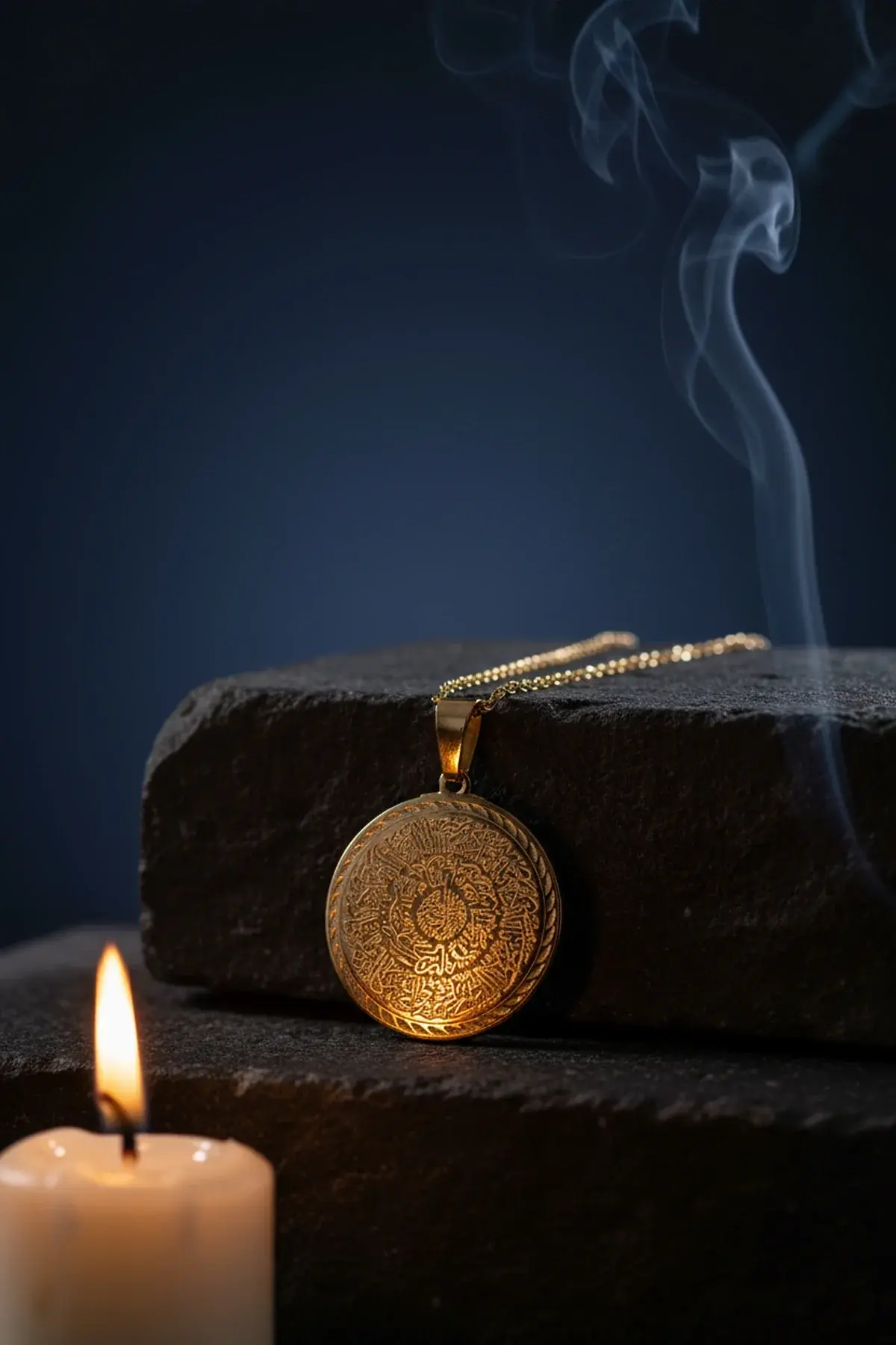 Altın Renk Hilye-i Şerif Yazılı Paslanmaz Kararmaz Çelik Kolye Çelik Zincir (unisex)