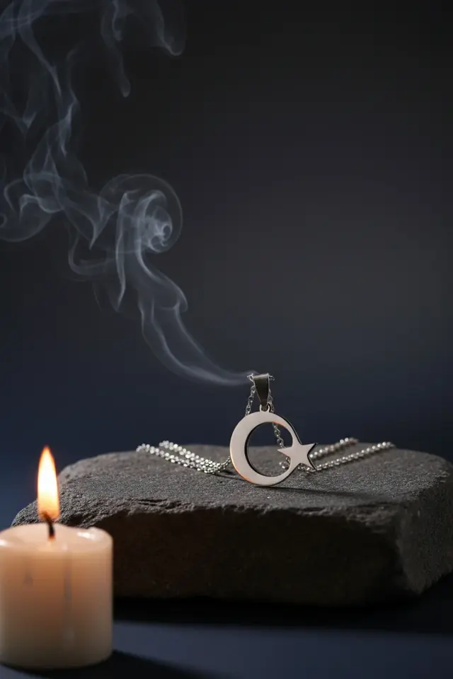 Gümüş Renk Ay Yıldız Çelik Kolye Kararmaz Paslanmaz Çelik Anlamlı Ve Şık (unisex)