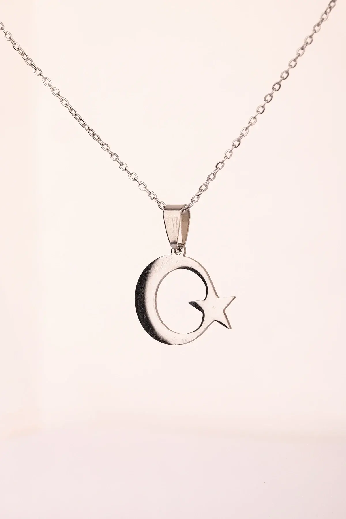 Gümüş Renk Ay Yıldız Çelik Kolye Kararmaz Paslanmaz Çelik Anlamlı Ve Şık (unisex)
