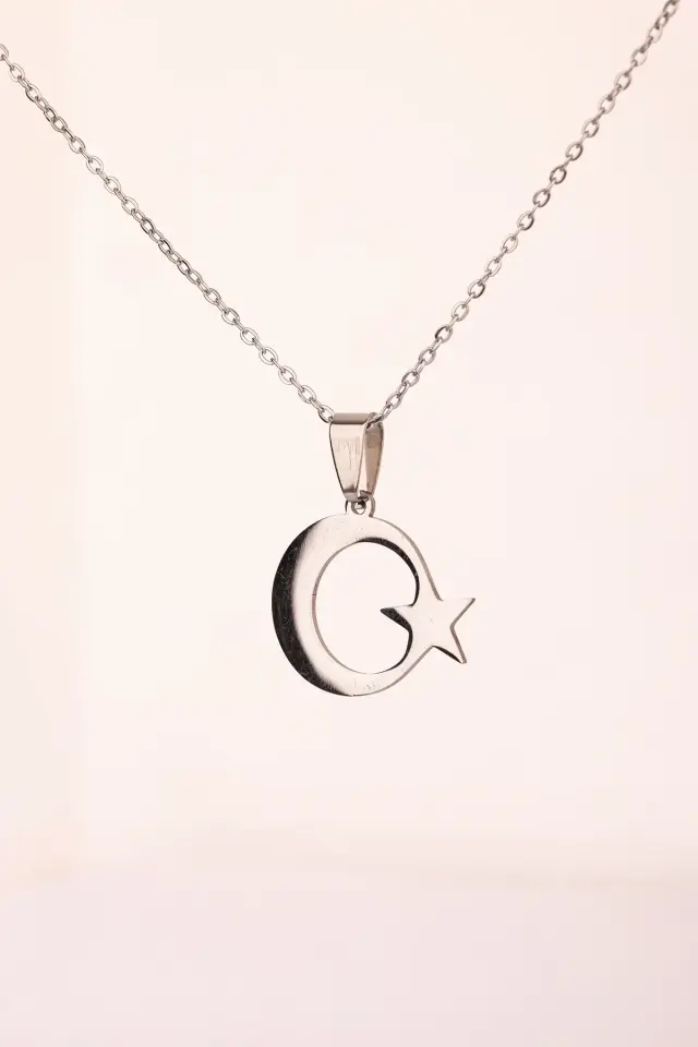 Gümüş Renk Ay Yıldız Çelik Kolye Kararmaz Paslanmaz Çelik Anlamlı Ve Şık (unisex)