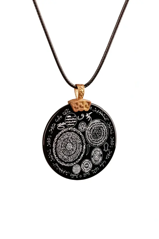 Siyah Çok Dualı Akik Taşı Kolye, Manevi Sembollerle Şifa Ve Denge
