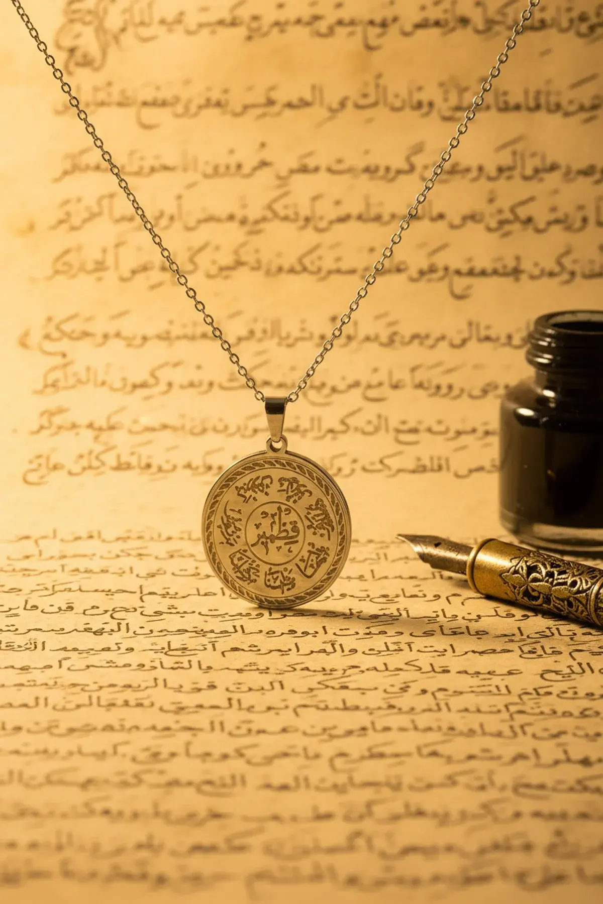 Gümüş Renk Ashab-ı Kehf Kıtmır Çelik Kolye Paslanmaz Zincir Kararmaz