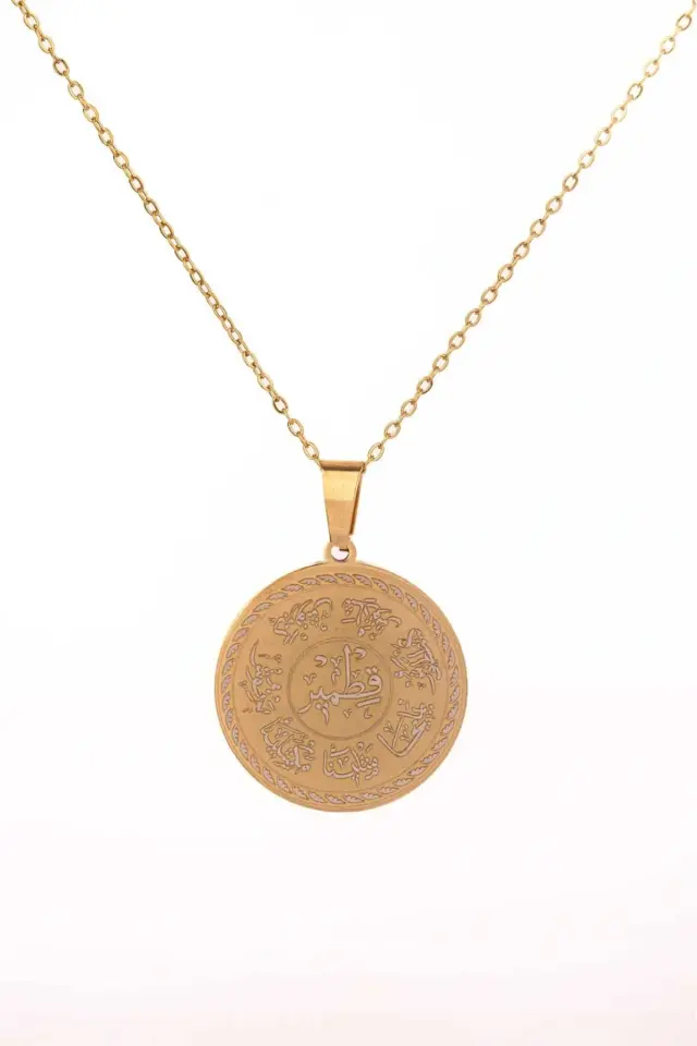 Altın Renk Ashab-ı Kehf Kıtmır Çelik Kolye Paslanmaz Zincir Kararmaz