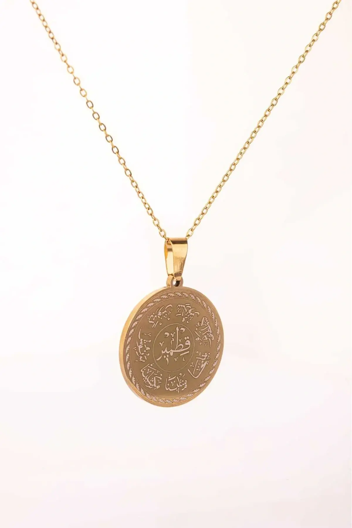 Altın Renk Ashab-ı Kehf Kıtmır Çelik Kolye Paslanmaz Zincir Kararmaz