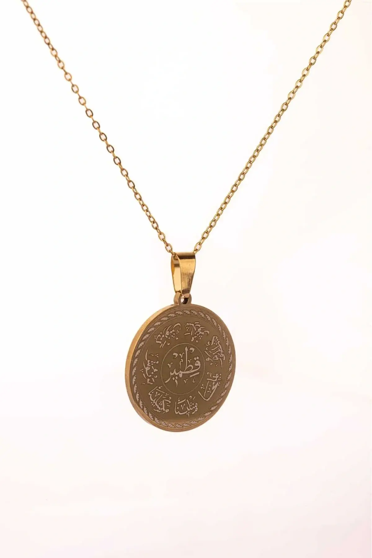 Altın Renk Ashab-ı Kehf Kıtmır Çelik Kolye Paslanmaz Zincir Kararmaz