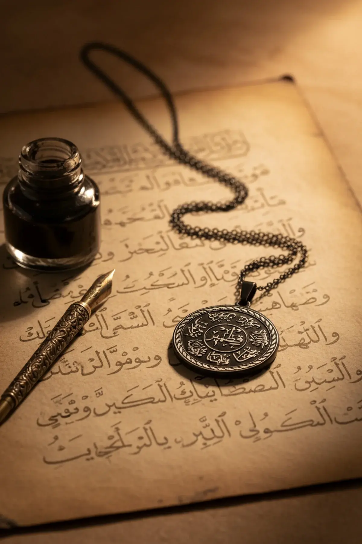 Siyah Renk Ashab-ı Kehf Kıtmır Çelik Kolye Paslanmaz Zincir Kararmaz