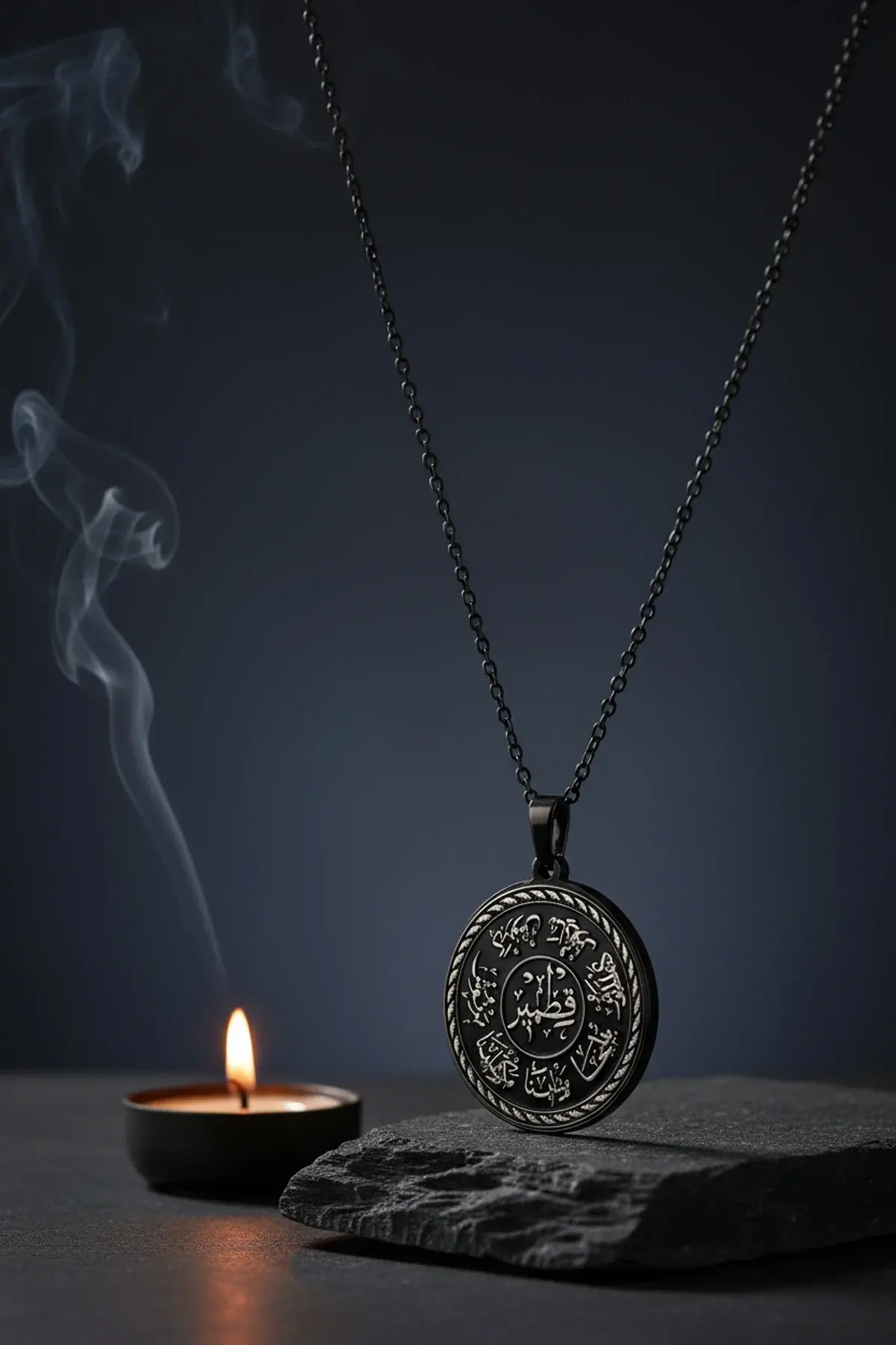 Siyah Renk Ashab-ı Kehf Kıtmır Çelik Kolye Paslanmaz Zincir Kararmaz