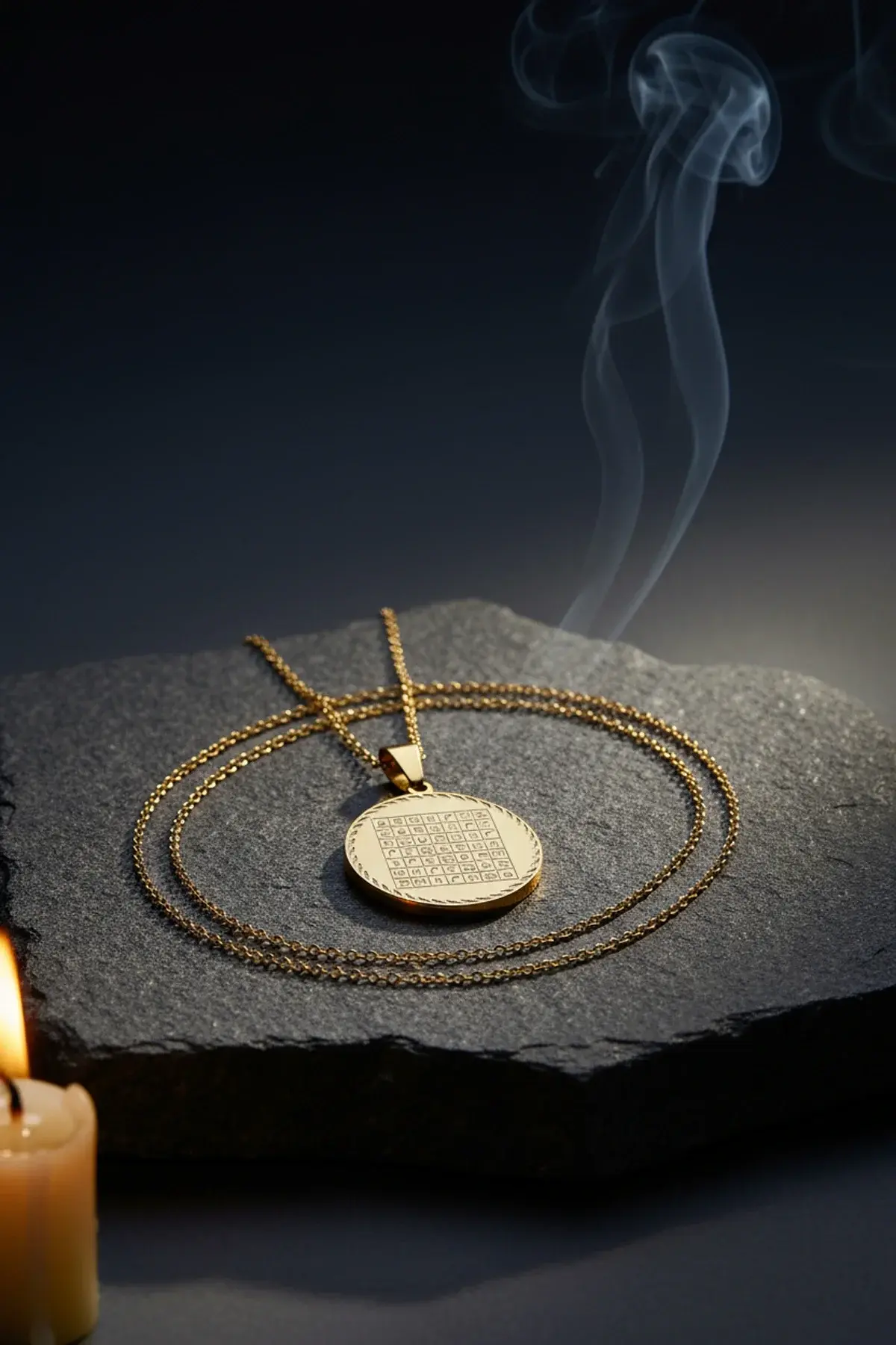 Celcelütiye Ve İsm-i Azam Vefk Yazılı Çelik Kolye Altın Renk Paslanmaz Zincir (unisex)