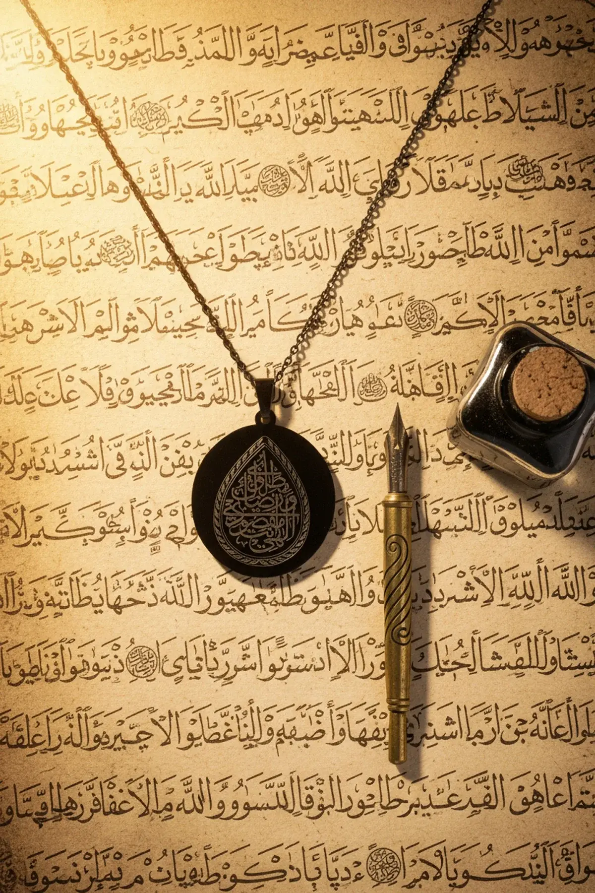 Siyah Renk İlâhe Ente Maksûdî Çelik Kolye Paslanmaz Zincir Kararmaz