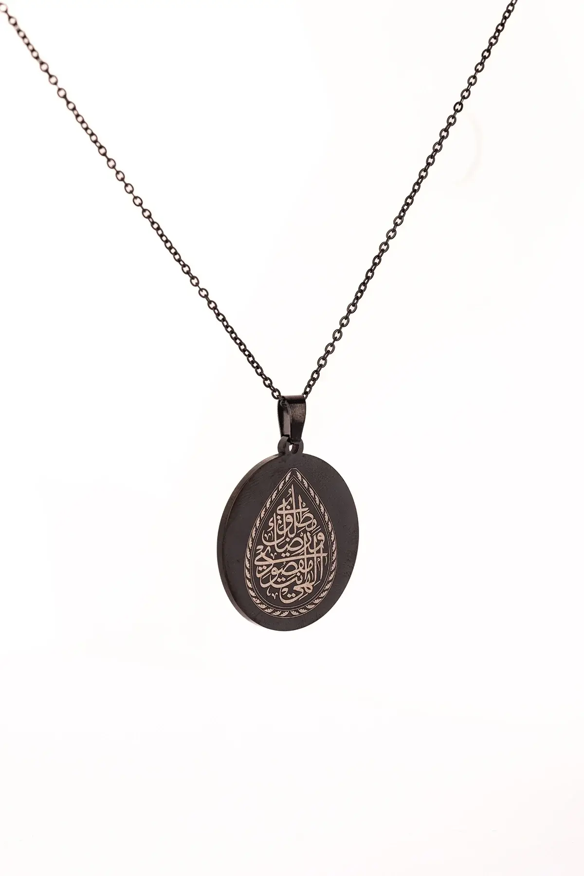 Siyah Renk İlâhe Ente Maksûdî Çelik Kolye Paslanmaz Zincir Kararmaz