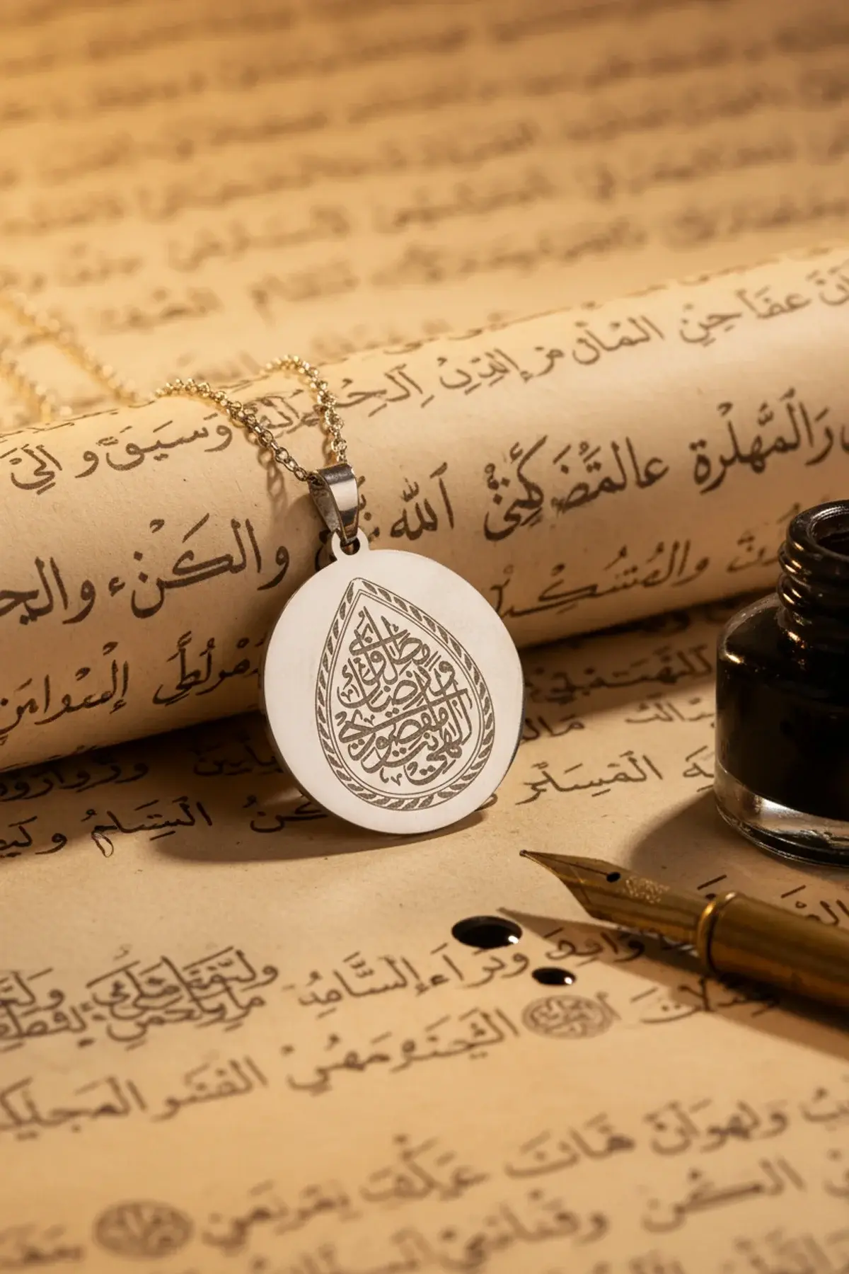 Gümüş Renk İlâhe Ente Maksûdî Çelik Kolye Paslanmaz Zincir Kararmaz