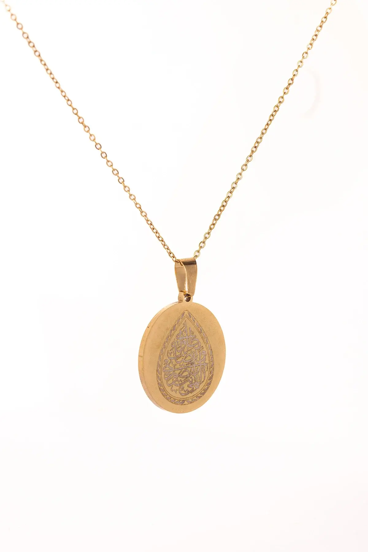 Altın Renk İlâhe Ente Maksûdî Çelik Kolye Paslanmaz Zincir Kararmaz