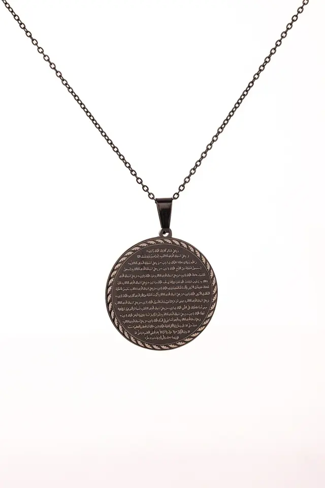 Siyah Vakıa Suresi Yazılı Çelik Kolye Kararmaz Paslanmaz Zincirli Unisex Kolye
