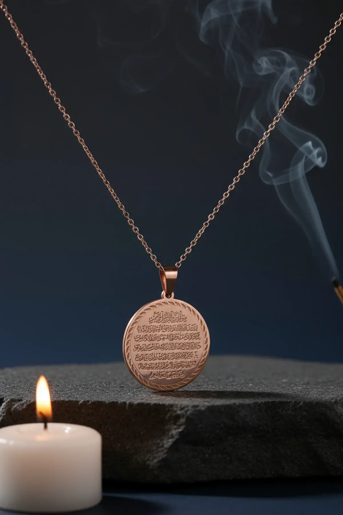 Gümüş Renk Ayetel Kürsi Ve Nazar Duası Yazılı Çelik Kolye Paslanmaz Kararmaz Zincir