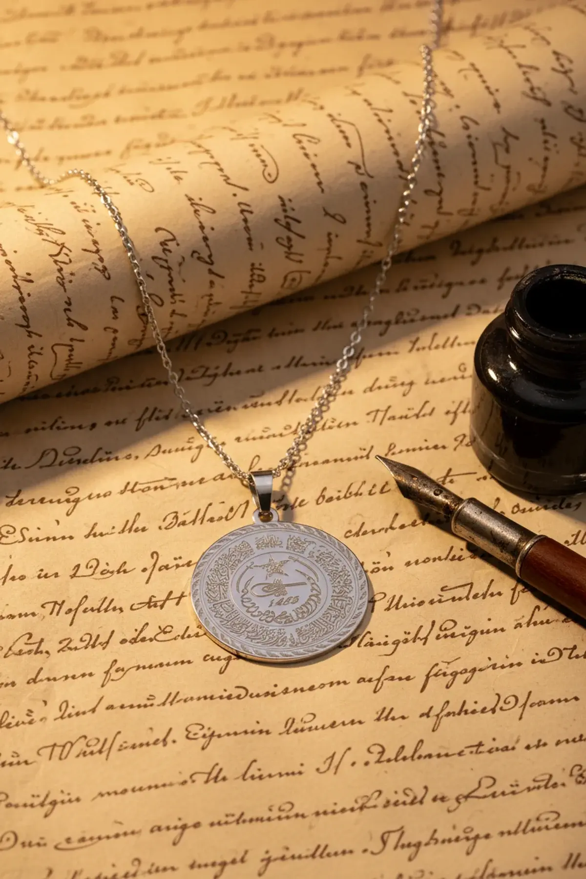 Gümüş Renk Fetih Suresi Yazılı Çelik Kolye Kararmaz Paslanmaz Zincir (unisex)