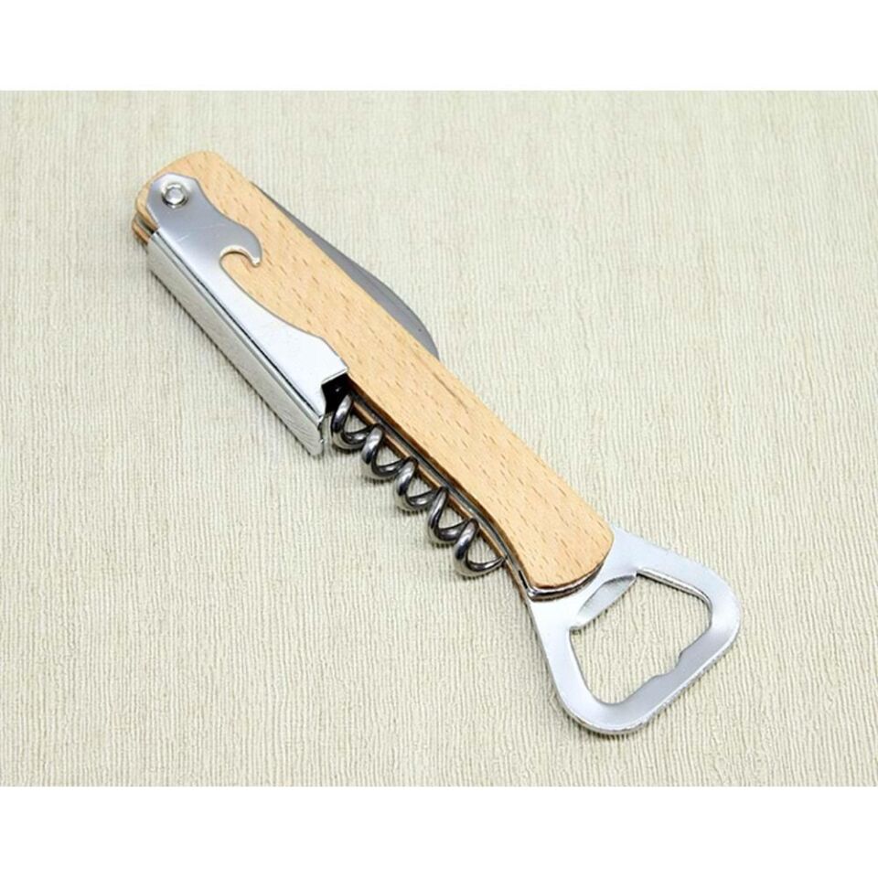 Ahşap Paslanmaz Çelik Tirbuşon Açacak