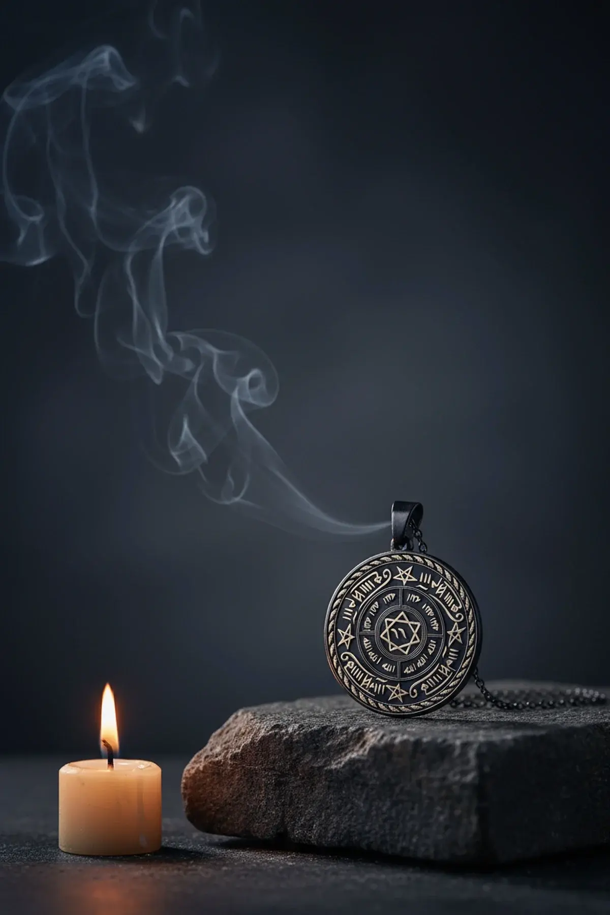 Celcelütiye Ve İsm-i Azam Vefk Yazılı Çelik Kolye Titanyum Renk Paslanmaz Zincir (unisex)