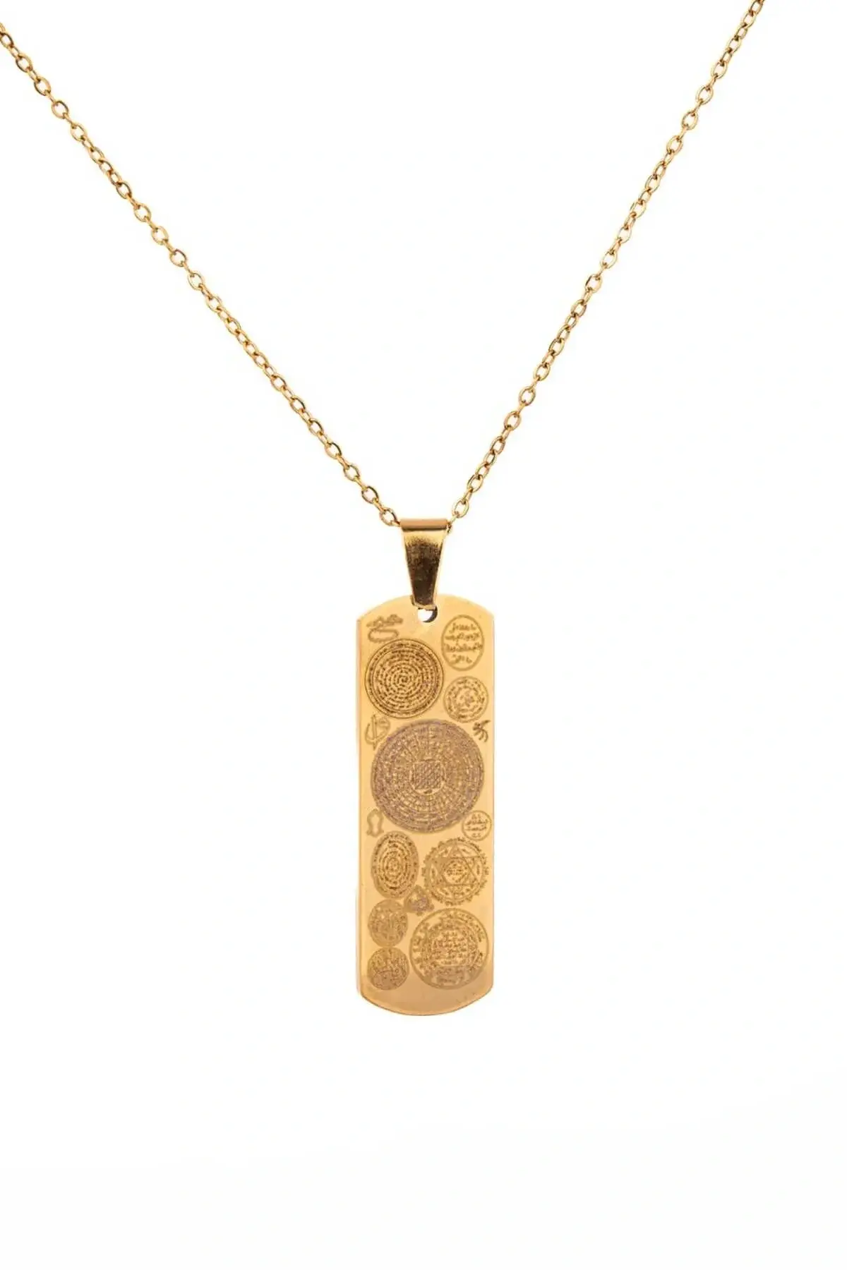 Altın Renk Dikdörtgen Altın Kaplama Dualı Çelik Kolye Çelik Zincirli Kararmaz Paslanmaz Silinmez