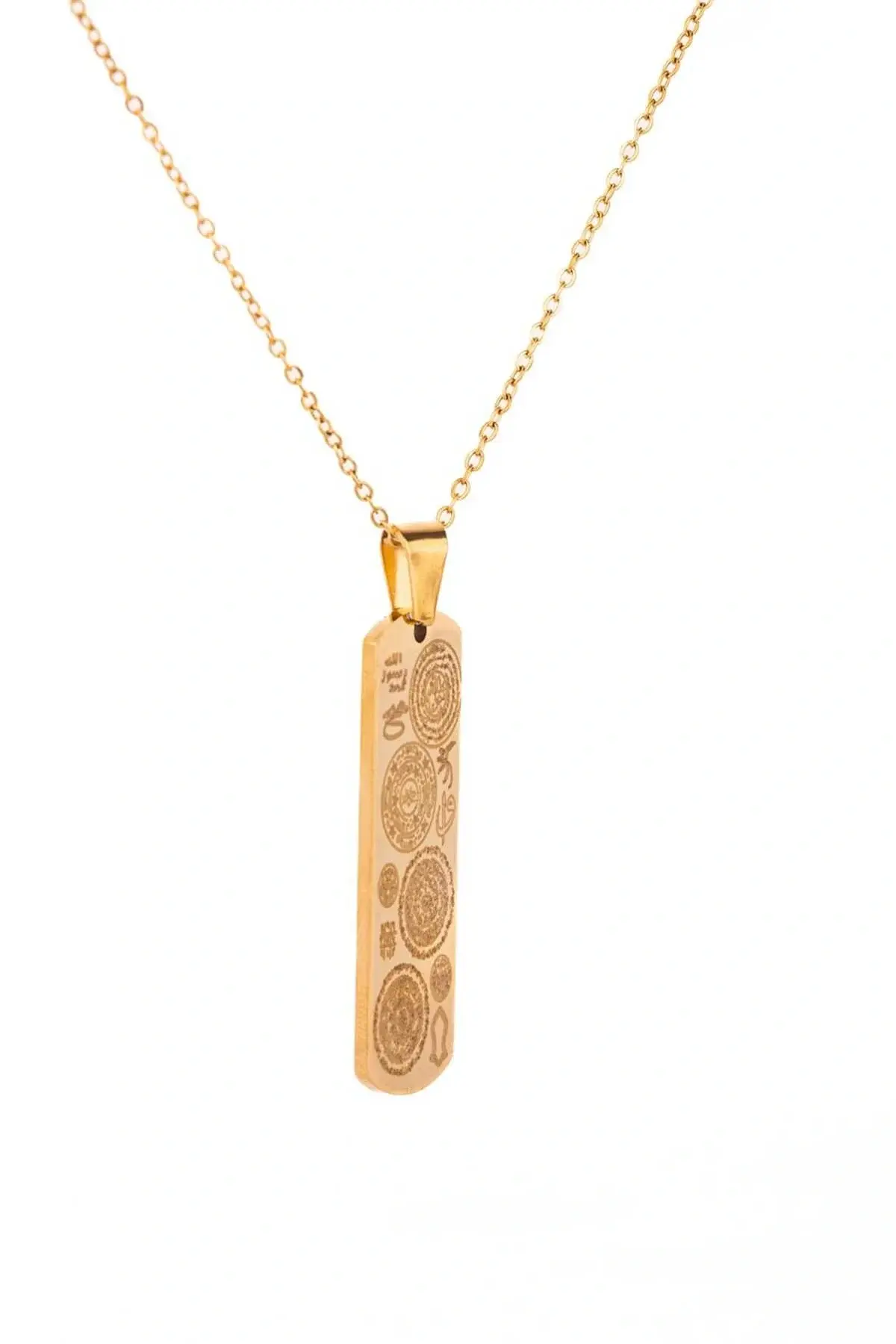 Altın Renk Dikdörtgen Altın Kaplama Dualı Çelik Kolye Çelik Zincirli Kararmaz Paslanmaz Silinmez
